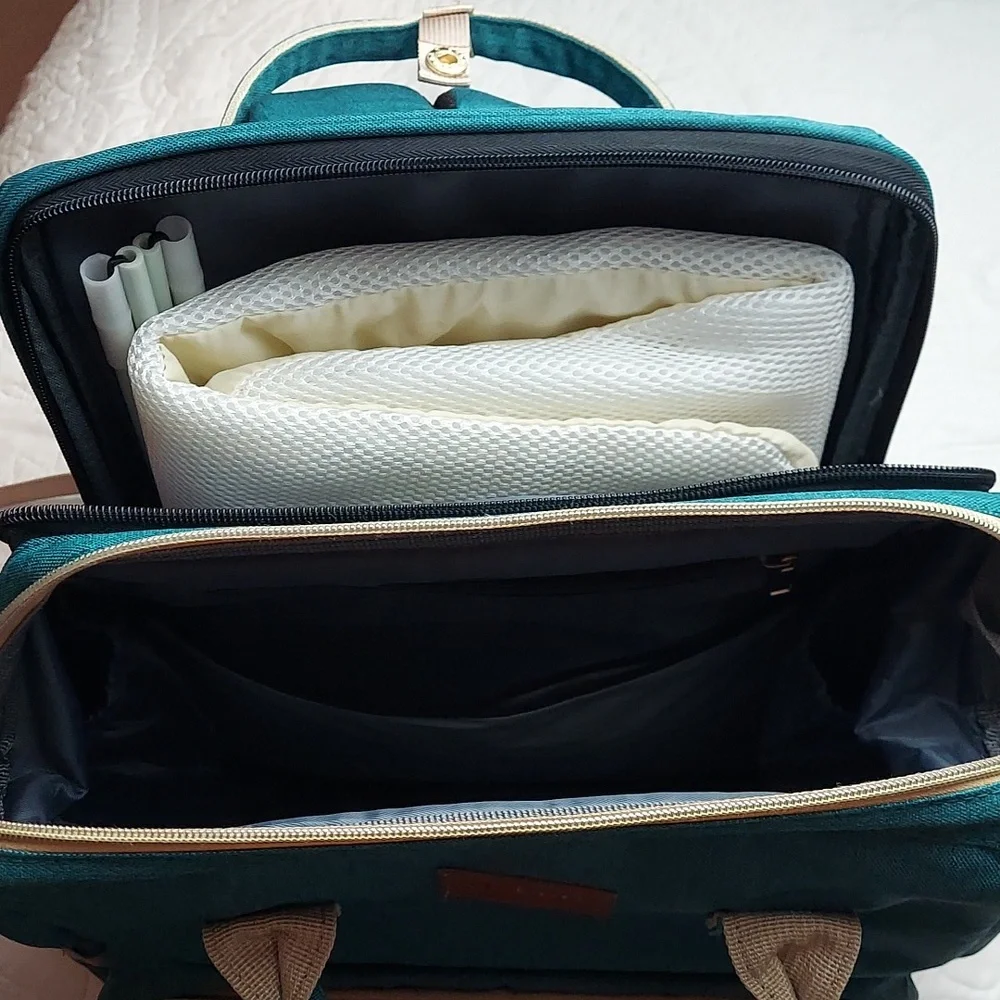 Debug Baby Diaper Bag Backpack Green Gold Large Capacity, Waterproof, Like New